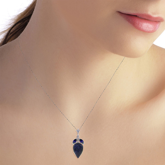 14K. SOLID GOLD NECKLACE WITH POINTY BRIOLETTE DROP SAPPHIRES (White Gold) - Picture 2 of 3